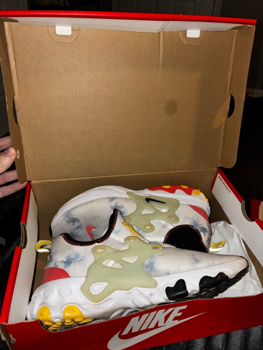 Nike White Sneakers with Red, Yellow, Black and Cream Accents